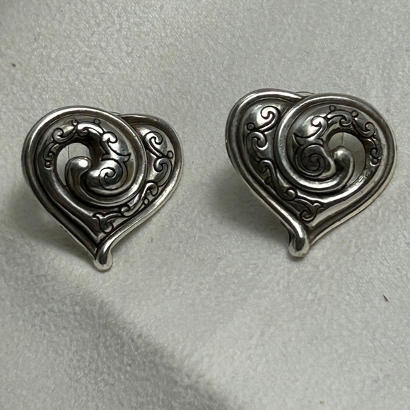 Brighton Penelope Heart Earrings Studs Swirl Silver Plated About 1" - Picture 4 of 7